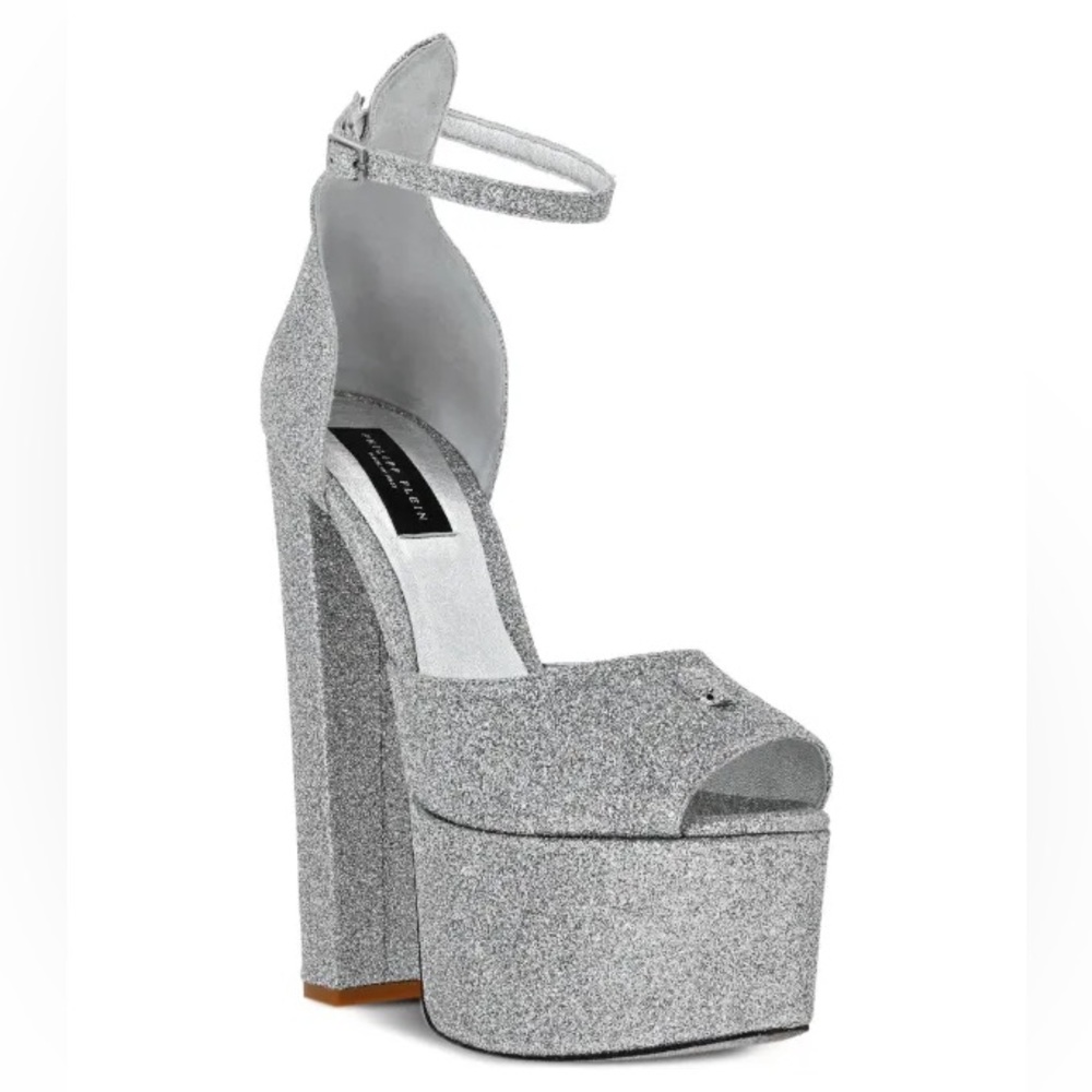 Philipp Plein Silver Glitter Platform Sandals - Picture 2 of 5